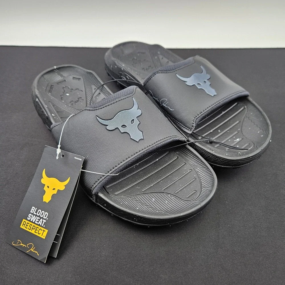 Under Armour Project Rock 3 SL Black Slides Mens 10 Womens 11.5 3026034-001 New